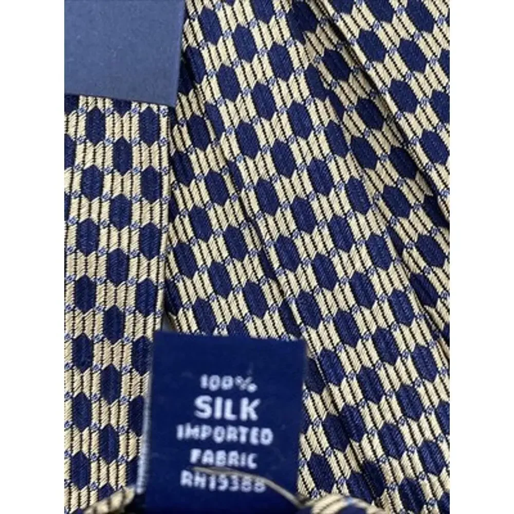 Nautica Tie Gold Navy Geometric Pattern Accent Necktie NWT 57”X4”